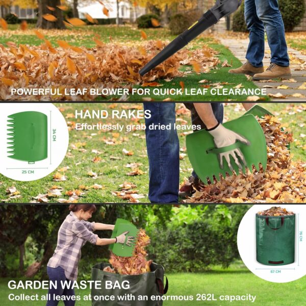 Leaf Blower Set by Bluemars - Powerful 3000W, 8m Corded Garden Blower with Garden Leaf Grabbers & Heavy Duty Garden Waste Bags with Handles (262L) - Image 3