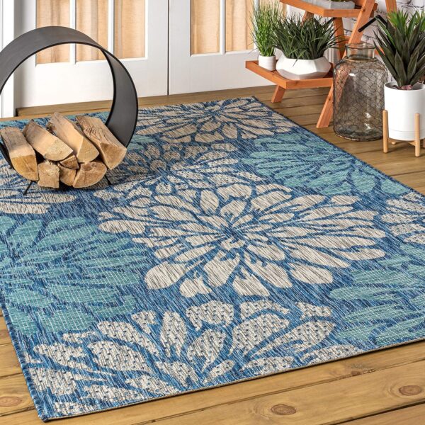 JONATHAN Y Zinnia SMB110C-5 Modern Floral Textured Woven Rug Bohemian Coastal Easy Care Bedroom Kitchen Garden Patio Non-Shedding 150 cm x 240 cm, Navy Aqua - Image 4