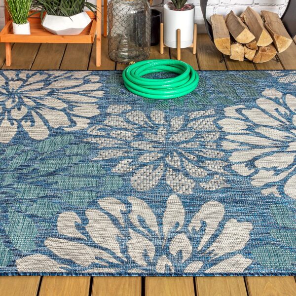 JONATHAN Y Zinnia SMB110C-5 Modern Floral Textured Woven Rug Bohemian Coastal Easy Care Bedroom Kitchen Garden Patio Non-Shedding 150 cm x 240 cm, Navy Aqua - Image 6