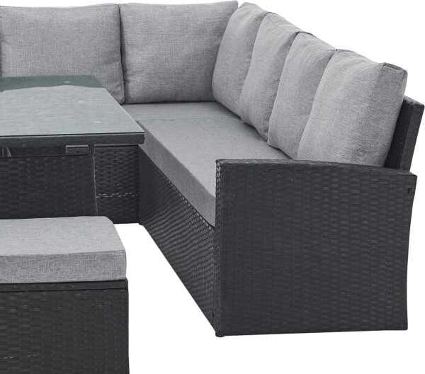 EVRE 9 Seat Marilyn Corner Sofa & Dining Rattan Garden Furniture Set for Indoor Outdoor Patios Gardens Conservatories (Black) - Image 7