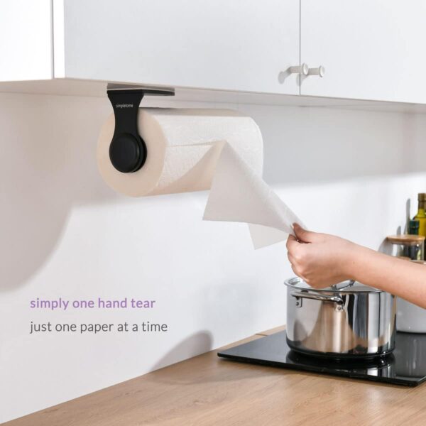 simpletome ONE HAND Simply Tear Paper Towel Holder Under Cabinet Wall Mount Adhesive or Drilling Stainless Steel Aluminum Alloy ABS (Black) - Image 3