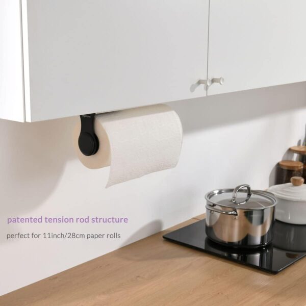 simpletome ONE HAND Simply Tear Paper Towel Holder Under Cabinet Wall Mount Adhesive or Drilling Stainless Steel Aluminum Alloy ABS (Black) - Image 9