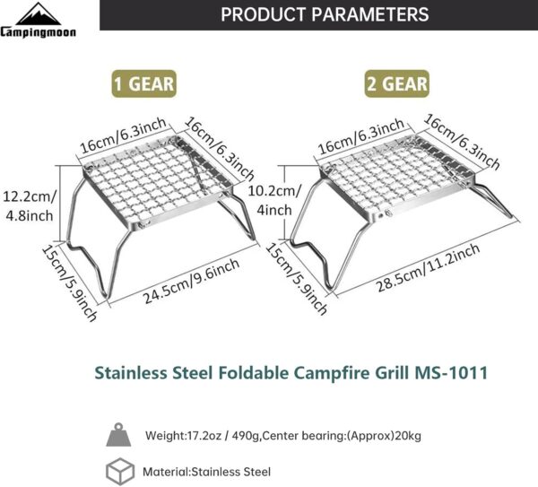 Campingmoon Portable Campfire Grill Grate 304 Stainless Steel Folding Camping Grill Over Gas Stove BBQ Grill Rack with Legs and Carrying Bag - Image 5