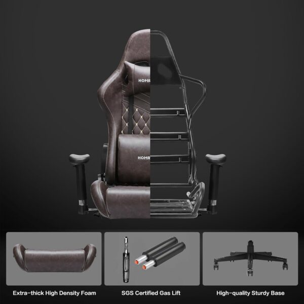 HOMRACER Gaming Chair for Adults, Massage Office Chair with Footrest and Lumbar Support, PU Leather PC Chair, Comfy Desk Chair Adjustable, Ergonomic Computer Chair, Capacity 400LBS - Image 9