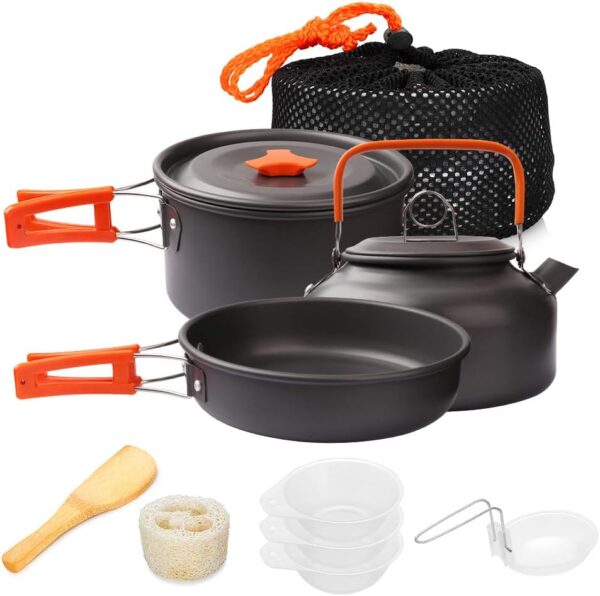 Gutsdoor Camping Cookware Set Camping Cooking Set Non Stick Family Backpacking Cooking Set Lightweight Stackable Pot Pan Bowls with Storage Bag for Outdoor Hiking - Image 2