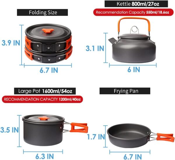 Gutsdoor Camping Cookware Set Camping Cooking Set Non Stick Family Backpacking Cooking Set Lightweight Stackable Pot Pan Bowls with Storage Bag for Outdoor Hiking - Image 4