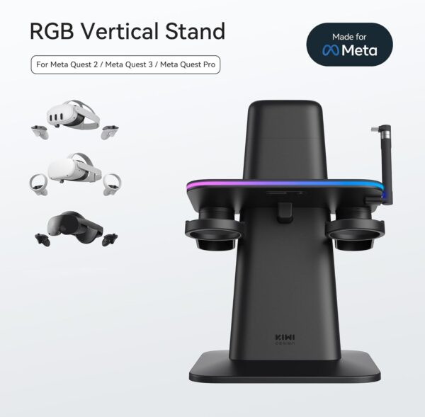 KIWI design Charging Dock for Meta Oculus Quest 3/Quest 2/Quest Pro Accessories, Meta Officially Co-Branded, RGB Vertical Charging Stand and Controller Holder - Image 3