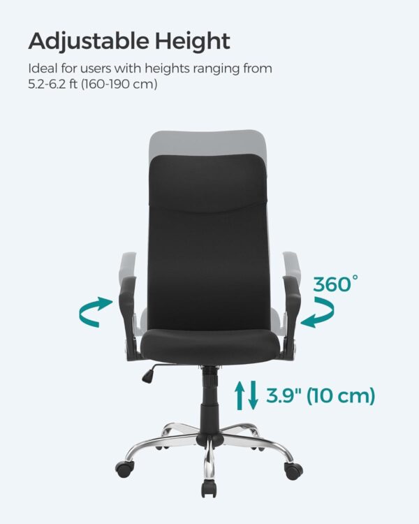 SONGMICS Office Chair, Ergonomic Desk Chair, Swivel Chair, Upholstered Seat, Adjustable Height, Tilt Function, 120 kg Load Capacity, Ink Black OBN134B01 - Image 8