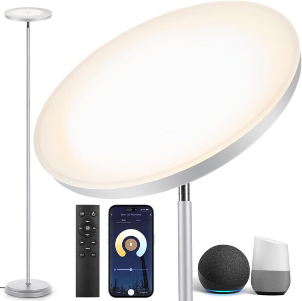 OUTON Smart LED Uplighter Floor Lamp, Dimmable Bright Torchiere Modern Lamp Works with Alexa Google Home, WiFi Remote, Tall Standing Lamp for Living Room Bedroom Office - Image 2