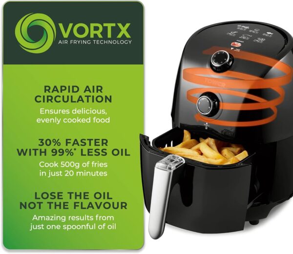 Tower T17025 Vortx Compact Air Fryer with Rapid Air Circulation, 30-Minute Timer, 1.5L, 900W, Black - Image 4