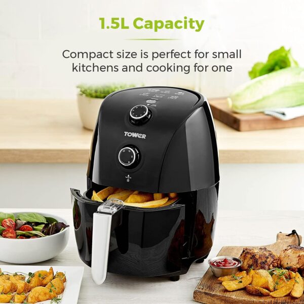 Tower T17025 Vortx Compact Air Fryer with Rapid Air Circulation, 30-Minute Timer, 1.5L, 900W, Black - Image 9