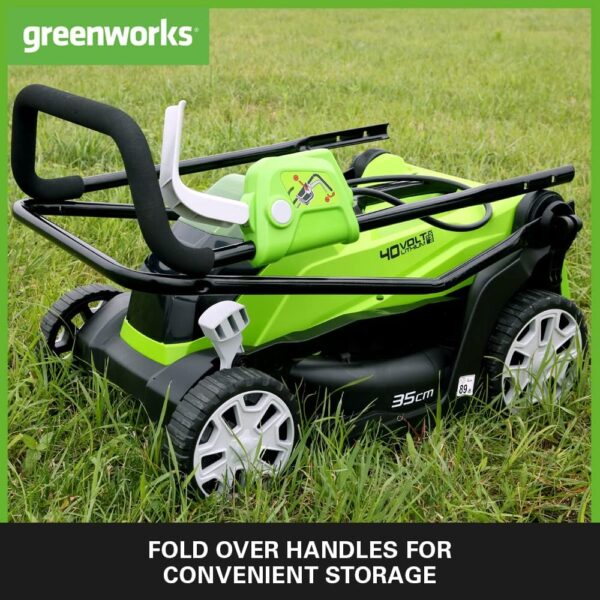 Greenworks 40V Cordless Lawnmower for Lawns up to 400m², 35cm Cutting Width, 40L Bag PLUS Two 40V 2Ah Batteries & One Charger, 3 Year Guarantee-G40LM35K2X, Green - Image 6