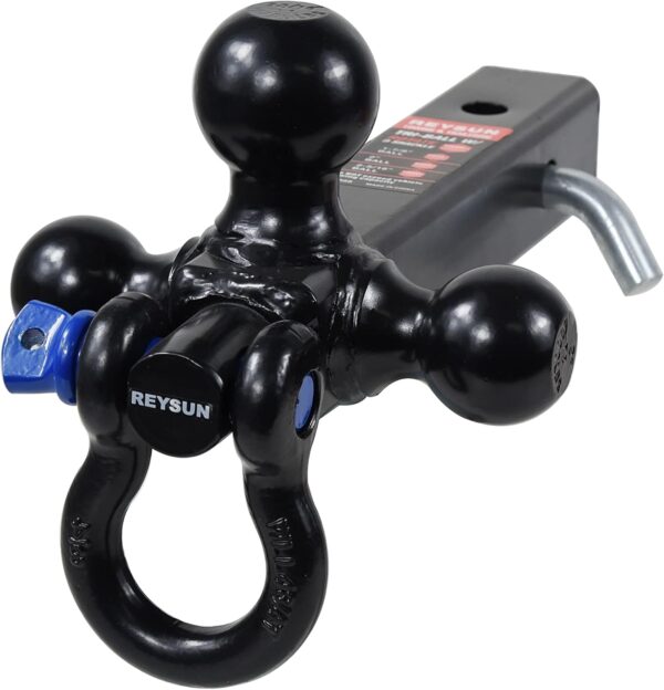 REYSUN 864058HP Trailer Hitch Tri Ball Mount and 360 Swival Tow Shackle, Fits for 2 Inch Receiver, Hitch Pin Included - Image 3