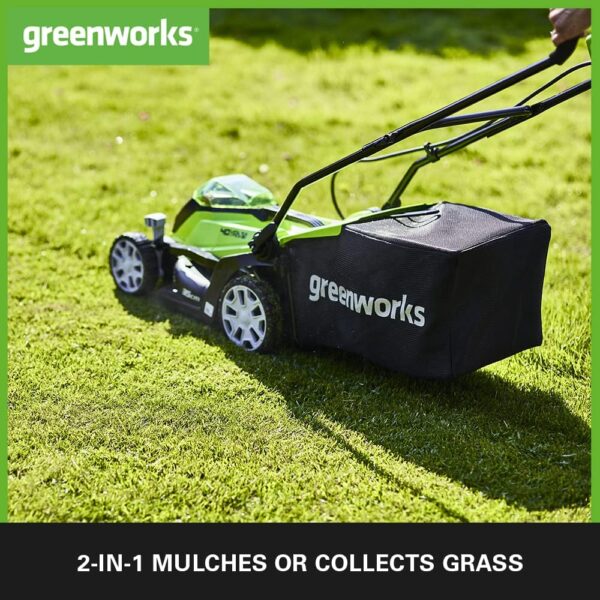 Greenworks 40V Cordless Lawnmower for Lawns up to 400m², 35cm Cutting Width, 40L Bag PLUS Two 40V 2Ah Batteries & One Charger, 3 Year Guarantee-G40LM35K2X, Green - Image 4