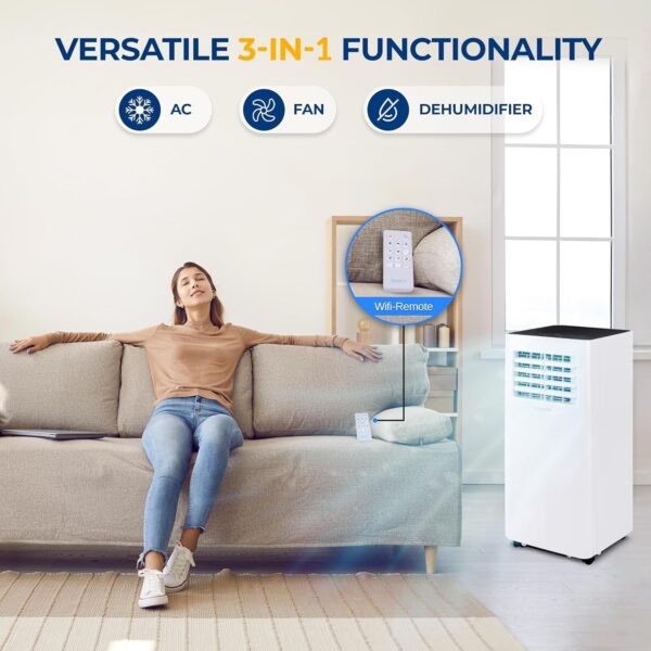 SereneLife 3-in-1 Portable Air Conditioning Unit, 9,000 BTU Mobile Unit, with Built-in Dehumidifier & Fan Modes, Includes Window Mount Kit, WIFI - Image 6