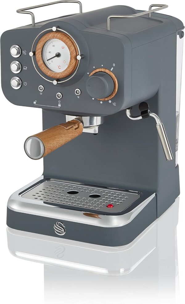 Swan SK22110GRYN Nordic Espresso Coffee Machine with Milk Frother, Steam Pressure Control, 1.2L Detachable Water Tank, 1100W, Nordic Slate Grey - Image 2