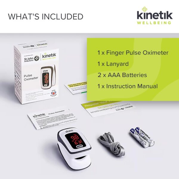 Kinetik Wellbeing Finger Pulse Oximeter - Blood Oxygen Monitor Used by the NHS, Heart Rate Meter for Adults & Kids, Accurate Pulse Rate & O2 Saturation Monitor - In Association with St John Ambulance - Image 6