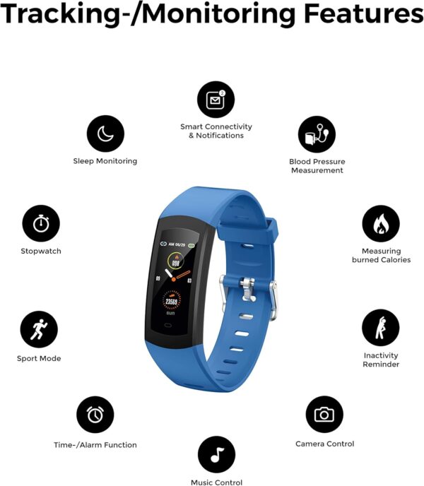 novasmart - runR ONE Fitness Tracker, Activity Tracker, Smart Band with Colour Display, Heart Rate and Blood Pressure Measurements, Sleep Monitor, Calorie Counter, Step Counter - Blue - Image 3