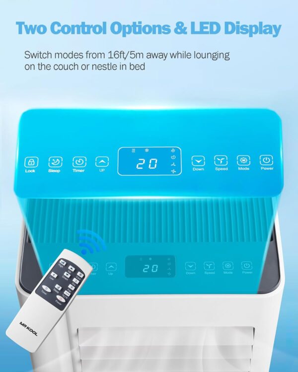 Portable Air Conditioner Unit 9000 BTU 4-in-1 Dehumidifier Ventilation Conditioning Cooling Fan with 2 Speeds with Digital Display & Remote Control Window Kit 24 Hour Timer for Room Up to 269sq.ft - Image 5