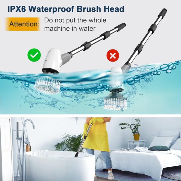 Electric Spin Scrubber,Cleaning Brush Scrubber for Home,400RPM/Mins-8 Replaceable Brush Heads-90Mins Work Time,3 Adjustable Size,2 Adjustable Speeds for Bathroom Shower Bathtub Glass Car-Grey - Image 7