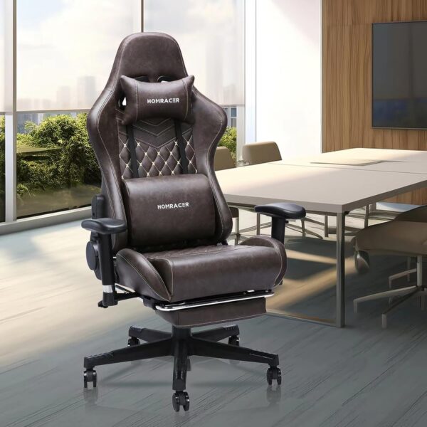 HOMRACER Gaming Chair for Adults, Massage Office Chair with Footrest and Lumbar Support, PU Leather PC Chair, Comfy Desk Chair Adjustable, Ergonomic Computer Chair, Capacity 400LBS - Image 3