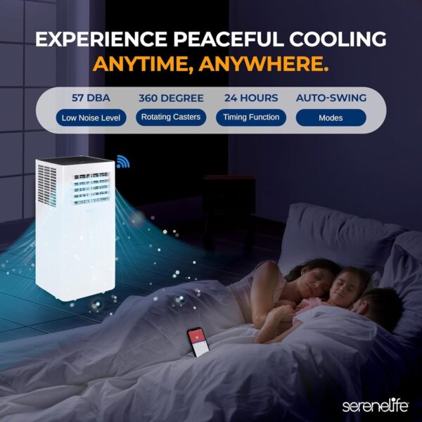 SereneLife 3-in-1 Portable Air Conditioning Unit, 9,000 BTU Mobile Unit, with Built-in Dehumidifier & Fan Modes, Includes Window Mount Kit, WIFI - Image 5