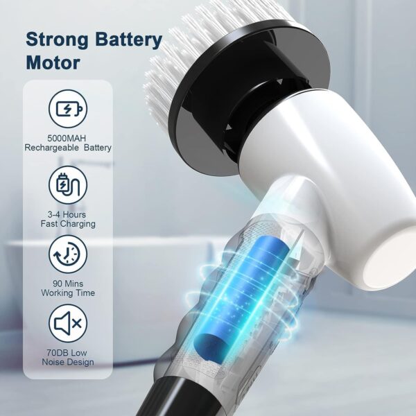 Electric Spin Scrubber,Cleaning Brush Scrubber for Home,400RPM/Mins-8 Replaceable Brush Heads-90Mins Work Time,3 Adjustable Size,2 Adjustable Speeds for Bathroom Shower Bathtub Glass Car-Grey - Image 6