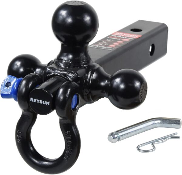 REYSUN 864058HP Trailer Hitch Tri Ball Mount and 360 Swival Tow Shackle, Fits for 2 Inch Receiver, Hitch Pin Included - Image 2