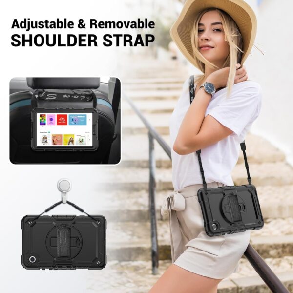 SEYMAC for Samsung Galaxy Tab A9 Case 8.7 inch 2023, Shockproof Protective Galaxy A9 Tablet Case With Screen Protector/Hand Strap/Rotating Stand/Shoulder Strap, SM-X110/SM-X115/SM-X117 Case, Black - Image 6