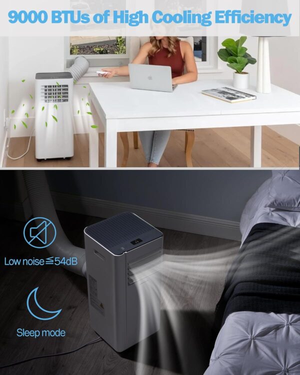 Portable Air Conditioner Unit 9000 BTU 4-in-1 Dehumidifier Ventilation Conditioning Cooling Fan with 2 Speeds with Digital Display & Remote Control Window Kit 24 Hour Timer for Room Up to 269sq.ft - Image 4