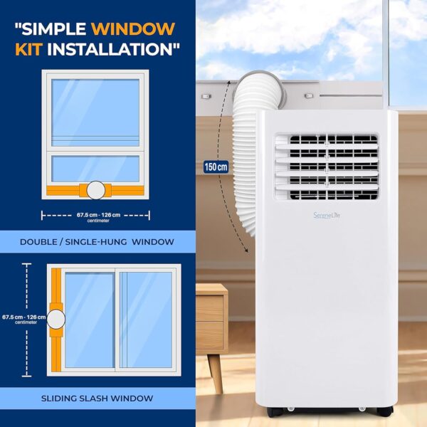 SereneLife 3-in-1 Portable Air Conditioning Unit, 9,000 BTU Mobile Unit, with Built-in Dehumidifier & Fan Modes, Includes Window Mount Kit, WIFI - Image 2