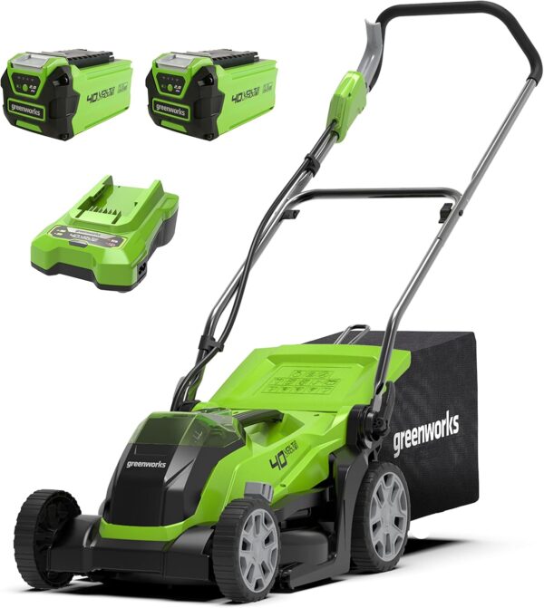 Greenworks 40V Cordless Lawnmower for Lawns up to 400m², 35cm Cutting Width, 40L Bag PLUS Two 40V 2Ah Batteries & One Charger, 3 Year Guarantee-G40LM35K2X, Green - Image 2