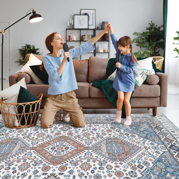 OMERAI Machine Washable Rug Area Rugs Living Room Boho Rug for Bedroom 120X170CM Navy Blue Rug Vintage Rugs for Non-Slip Soft Short Pile Carpet Classic Traditional Rug - Image 3