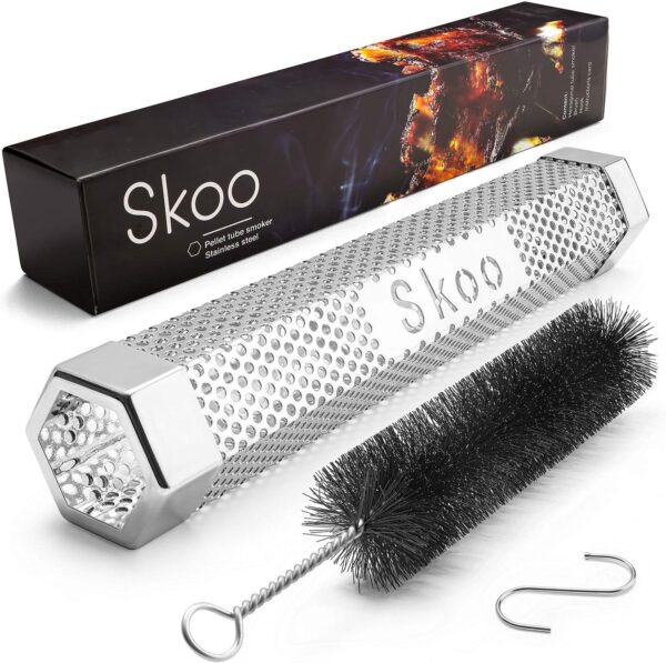 Skoo Pellet Smoker - BBQ Hexagonal Smoking Tube + Brush + Hook - 5 Hours of Billowing Smoke - For Electric, Gas, Charcoal Grills - Image 2