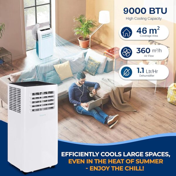 SereneLife 3-in-1 Portable Air Conditioning Unit, 9,000 BTU Mobile Unit, with Built-in Dehumidifier & Fan Modes, Includes Window Mount Kit, WIFI - Image 4