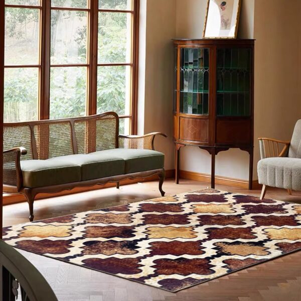 USTIDE Brown Vintage Area Rug Large Superior Indoor Rug Large Low Pile Living Room Rug Modern Geometric Rug Nonslip Washable Rug for Dining Room/Entryway/Workplace,120x180cm - Image 3