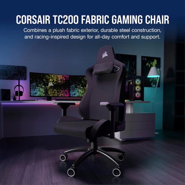 Corsair TC200 Fabric Gaming Chair, Standard Fit (Long-Lasting Support, Soft Fabric Exterior, Built-In Foam Lumbar Support, Adjustable 4D Armrests, Easy Assembly Process) Black - Image 3