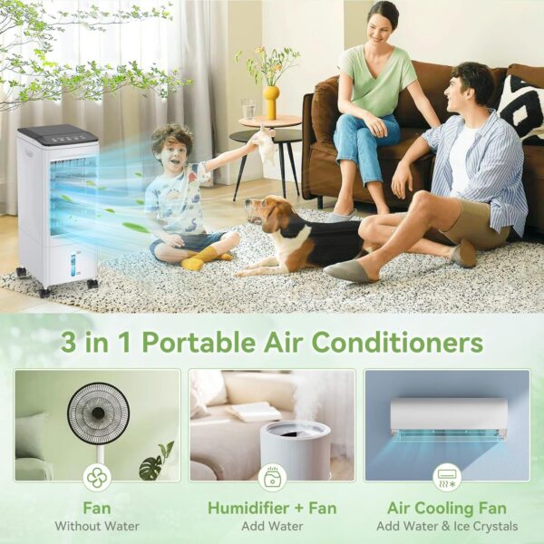 Mobile Air Conditioner, 3-IN-1 Evaporative Air Cooler Humidifier Cooling Fan, with 60° Oscillation, 3 Speed, Remote Control & Timer, 60W Energy Saving, Portable Air Conditioning Unit for Home Office - Image 3