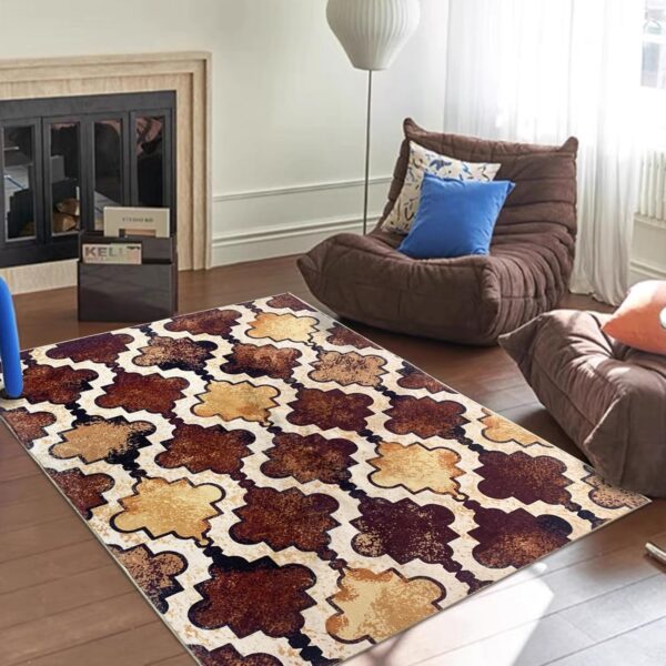 USTIDE Brown Vintage Area Rug Large Superior Indoor Rug Large Low Pile Living Room Rug Modern Geometric Rug Nonslip Washable Rug for Dining Room/Entryway/Workplace,120x180cm - Image 4