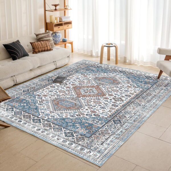 OMERAI Machine Washable Rug Area Rugs Living Room Boho Rug for Bedroom 120X170CM Navy Blue Rug Vintage Rugs for Non-Slip Soft Short Pile Carpet Classic Traditional Rug - Image 2