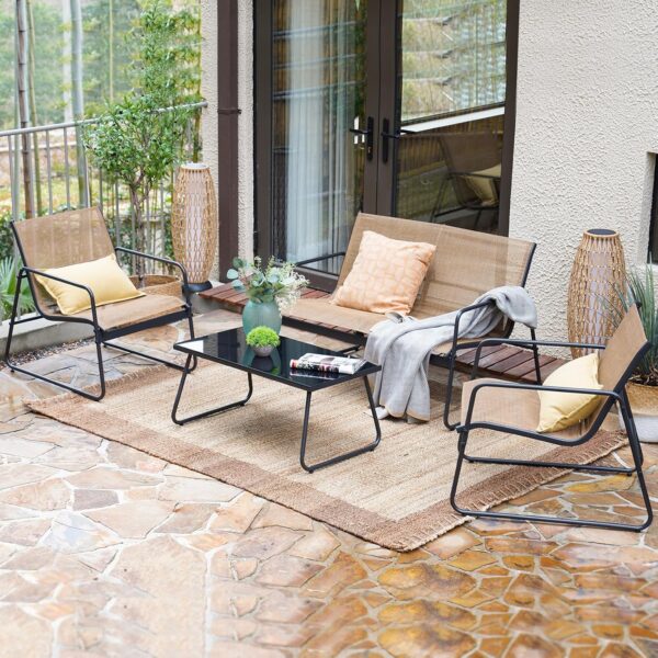 Grand patio Garden Furniture Sets 4 Seater, Garden Table and Chairs, Textilene Material, Waterproof, Breathable, Patio Conversation Sets for Outdoor, Backyard, Poolside (Chestnut) - Image 3