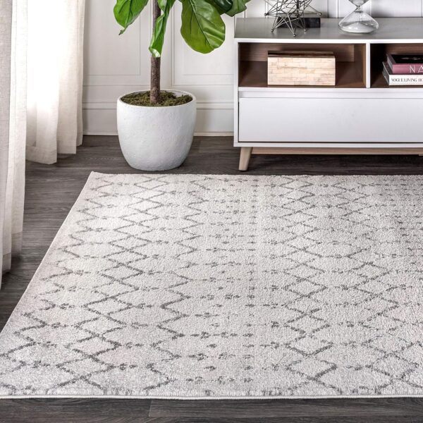 JONATHAN Y Moh101B-4 Moroccan Hype Boho Vintage Diamond Indoor Area Rug Bohemian Easy Cleaning Bedroom Kitchen Living Room Non Shedding, 120 cm X 180 cm, Cream/Gray - Image 4