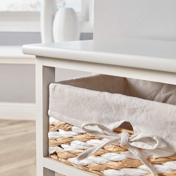 Home Source Storage Chest, Wooden Bedroom Hallway Cabinet, Wicker Organiser, White, 3 Basket, Wood, 3 Drawer - Image 5