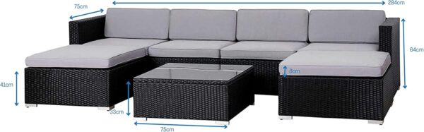 EVRE Nevada Black 6 Seater Outdoor Rattan Garden Furniture Set Wicker Weave Sofa Coffee Table Stool with Cushions For Patios Decks Conservatories Sectional Corner Conversation Piece - Image 5