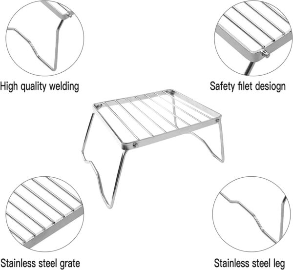 ZZM Collapsible Campfire Grill Camping Fire Pit, Portable Folding Barbecue Grill, Charcoal Grate Cooking Grate Grill, Outdoor Hiking BBQ Stand, Burner Stove Stand, 304 Stainless Steel Grill Gate - Image 4