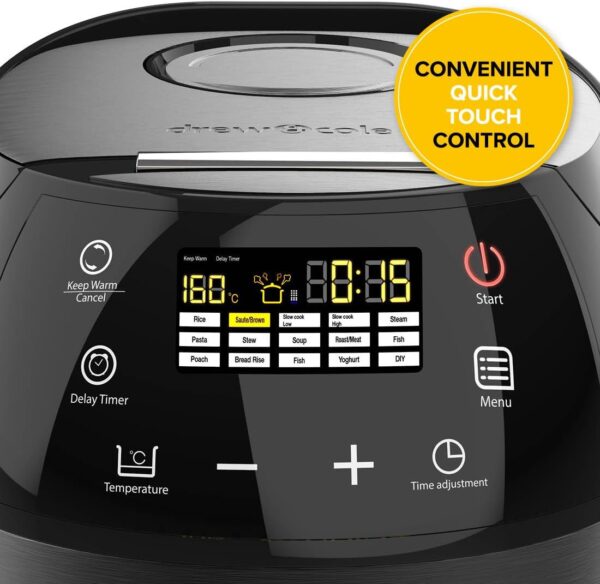 Drew&Cole CleverChef Intelligent Digital Multicooker 5L - 860W - Chrome - Touch Control - Energy Efficient - 14-in-1 Cooker - Delay Timer & Keep Warm Function - Simple & Effective Cooking - Image 6