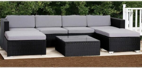 EVRE Nevada Black 6 Seater Outdoor Rattan Garden Furniture Set Wicker Weave Sofa Coffee Table Stool with Cushions For Patios Decks Conservatories Sectional Corner Conversation Piece - Image 4