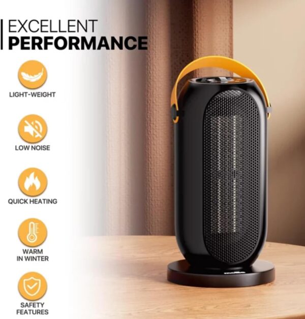 Joomouney Space Heater, Portable Fan Heater, 600/1200W PTC Electric Heater, Tip-Over and Overheat Protection, Home Low Energy, Safe & Quiet for Office Room Desk Indoor Use （90° Oscillating） - Image 5