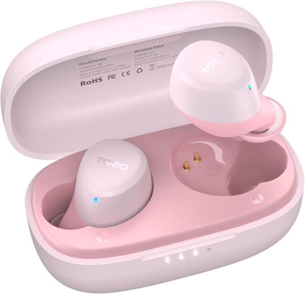 TOZO A1 Mini Wireless Earbuds Bluetooth 5.3 Earphones in Ear Light-Weight Headphones Built-in Microphone, Immersive Premium Sound Long Distance Connection Headset with Charging Case, Rose Gold - Image 2