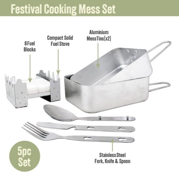 Milestone Camping 66000 Camp Cookware Set/Features Mess Tins, Cutlery, Compact Stove & Fuel Blocks/Aluminium & Stainless-Steel Utensils/Great For Camping, Festivals & Fishing Trips - Image 3